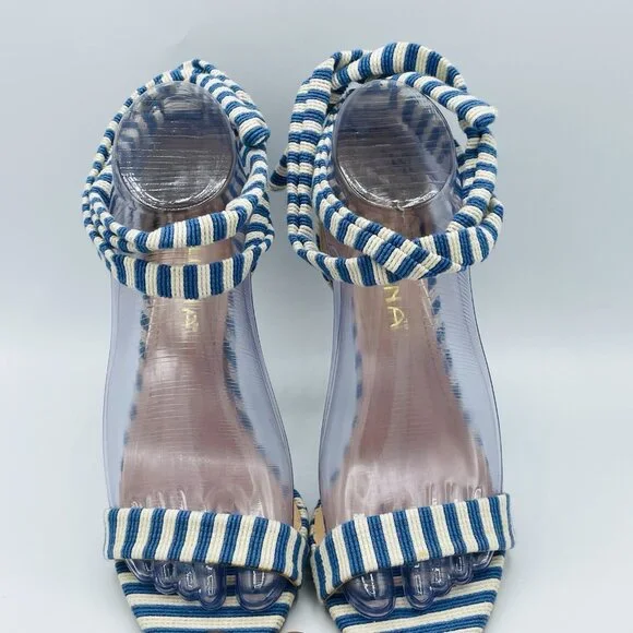 Liliana Heels Womens Size 6.5 Blue White Striped Strappy Stiletto High Shoes - Picture 5 of 12